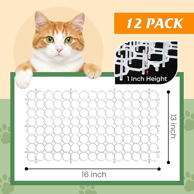 OCEANPAX Clear Scat Mats for Cats 16 x 13 Inch, 12 Pack Transparent Cat Spike Mat with 1 Inch Spikes, Indoor Outdoor Cat Deterrent Mats to Keep Cats Off Couch, Bed, Counter & Garden