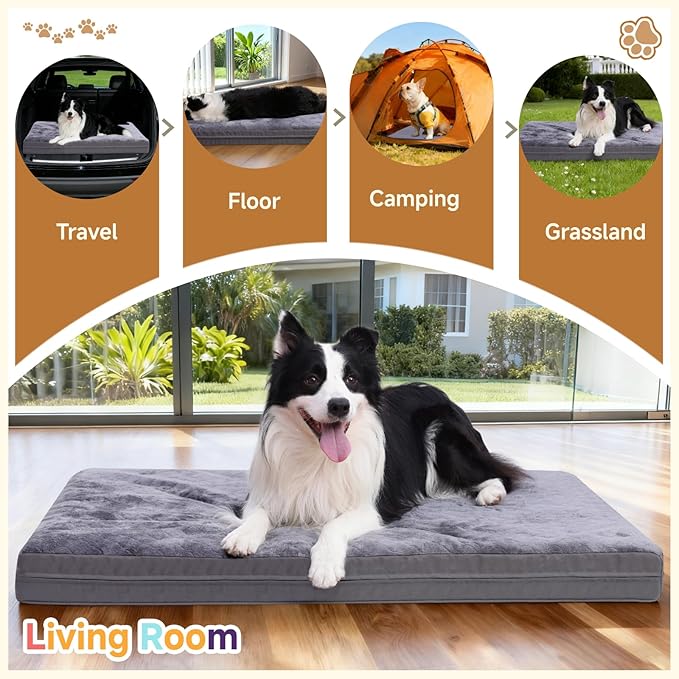 WAYIMPRESS Waterproof Dog Bed for Large Dogs, Outdoor Orthopedic XL Dog Bed with Reversible & Washable Cover, Egg Crate Foam, Anti-Slip, 44" x 32", Gray