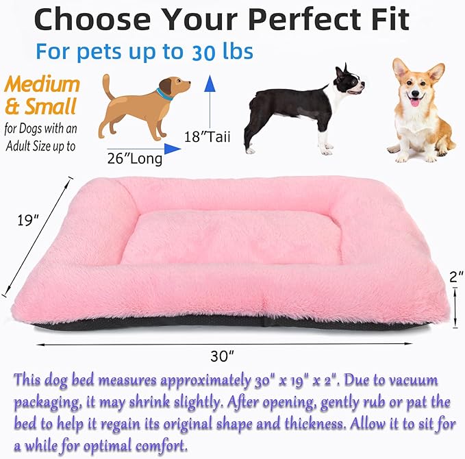 zihapgpzp 30 Inch Dog Crate Bed Pink for Medium Dogs Up to 30 lbs,Soft Cute Crate Pads for Dog Cages Washable & Anti-Slip Pet Kennel Pad for Dogs Cozy Sleeping Mat,30" x 19"