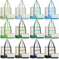 Sanwuta Canvas Tote Bags Bulk with Outer Pocket and Makeup Pouch 18'' Reusable Grocery Bags with Handles for Women Beach DIY