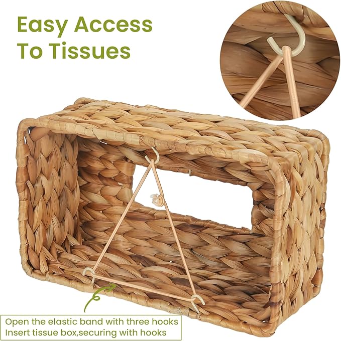 MHCLUE Water Hyacinth Rectangular Tissue Box Cover - Handwoven Natural Decorative Tissue Holder, Fits Standard Rectangular Tissue Boxes for Living Room, Bedroom, Bathroom, Sustainable Home Decor
