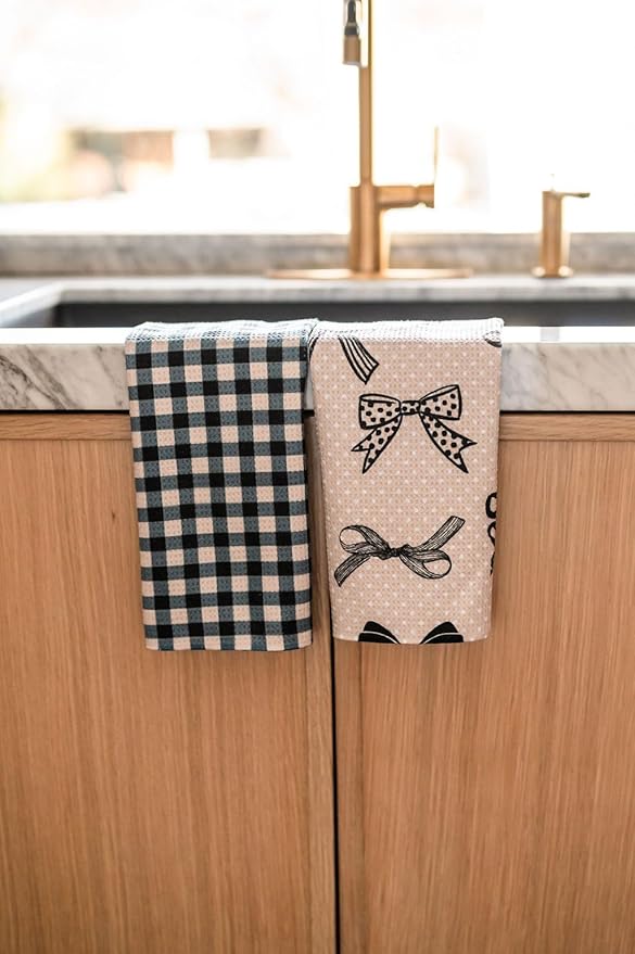 Desert Aqua || 2 Pack|| Double Sided Dish Towels || Waffle Weave Microfiber || Tea Towels || Highly Absorbent || Hanging Loop || Dish Cloths || Modern || Designer Prints