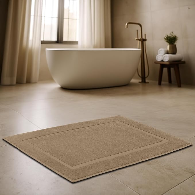 RIVERSIDE Bath Mat Set of 2 - Tan Bath Mats 21x34 Inches, Not a Bathroom Rug, 100% Ring Spun Cotton, Super Soft & Highly Absorbent Bathroom Floor Mats