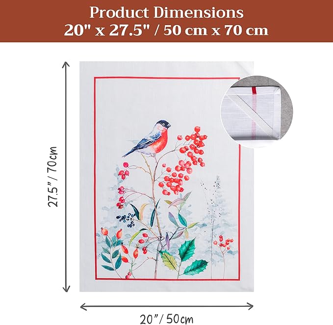 Maison d' Hermine Kitchen Towels Set of 3 100% Cotton 20" x 27.5" Reusable Cloth Tea Dish Towels Absorbent with Hanging Loop for Kitchen Dining Thanksgiving Christmas Decorations (Morzine)