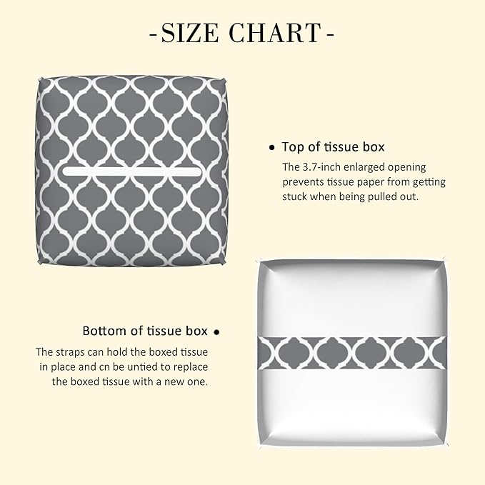 POIUBLE Tissue Box Holder Grey Quatrefoil Tissue Box Cover Square Leather Tissue Holder Organizer Portable Decorative Facial Paper Case for Home Office Bathroom Vanity Countertop