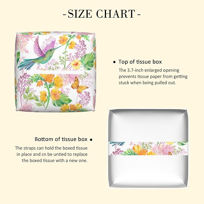POIUBLE Tissue Box Holder Hummingbird and Flower Tissue Box Cover Butterfly Square Leather Tissue Holder Organizer Portable Decorative Facial Paper Case for Home Office Bathroom Vanity Countertop