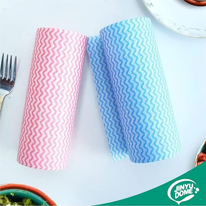 JINYUDOME Reusable Cleaning Cloths Disposable Cleaning Cloth Dish Cloth Dish Towels Dish Rags All Purpose Cloths on 2 Rolls Blue&Red -200 Pieces