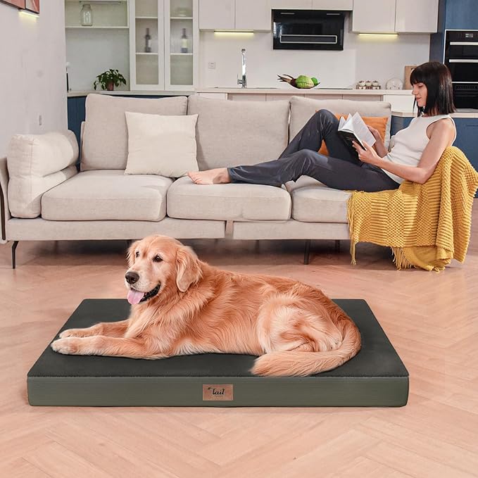 Tail Stories Comfort Dog Bed for Small Dogs & Cats, Waterproof Dog Crate Mat Orthopedic Egg Crate Foam with Washable Removable Cover, Coffee