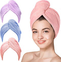 YHPDYL 3 Pack Microfiber Hair Towel Wrap for Women, Fast Drying Hair Turban with Button, Anti-Frizz Large Hair Towel for All Hair Styles, Soft & Absorbent Hair Drying Towel(Bule,Purple,Orange)