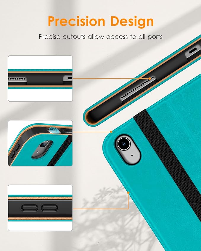DTTO for iPad (A16) 11th Generation Case 11 Inch 2025, iPad 10th Generation Case 10.9 Inch 2022, Premium Leather Business Folio Stand Cover with Pencil Holder - Auto Wake/Sleep, Cyan Blue