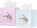 EmbroideryLinen.VN Tissue Box Cover Set of 2, Square Linen Tissue Holder, Printed Animal Pattern, 4.5x4.5x5.5 Inches, Decorative Holder for Bathroom, Living Room, Office (Giraffe)
