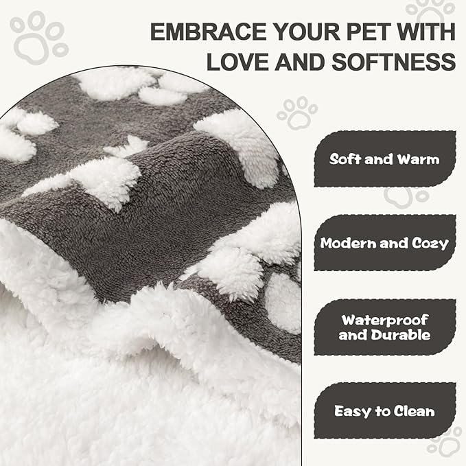 Yaning Waterproof Blanket for Dog Puppy Cat, Cute 3D Textured Paw Dog Blanket for Bed Couch Sofa, Soft Liquid Pee Proof Pet Furniture Protector, 30"x40", Grey