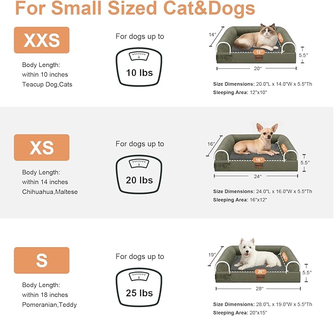 Small Dog Bed Orthopedic Washable: Beds Bolster Small Sized Dogs Cats Bed Egg Crate Foam Couch Sofa Waterproof with Removable Cover - Dark Green