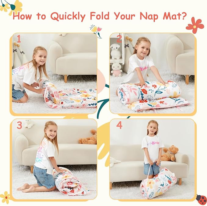 Toddler Nap Mat with Pillow and Blanket, Extra Large Rolled Napping Mats,Toddler Sleeping Bag for Daycare,Kids Sleeping Bags for Sleepover,Toddler Sleeping Bag Camping