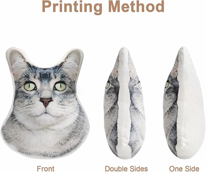 Wucidici Custom Pet Pillow with Picture, Personalized Photo Dog Cat Face Shaped Pillow, Customized Stuffed Animal Pictures Pillows Memorial Loss Sympathy Gifts - 12"