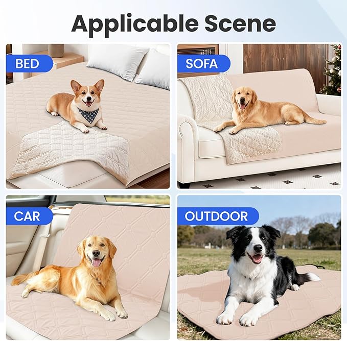 CYCMACO Waterproof Couch Covers for Pets, Waterproof Dog Bed Cover, Anti-Slip Soft Dog Blankets, Couch Cover for Dogs Washable, Pet Blanket for Puppy Large Dogs Cat (82x120 Inch, Beige)