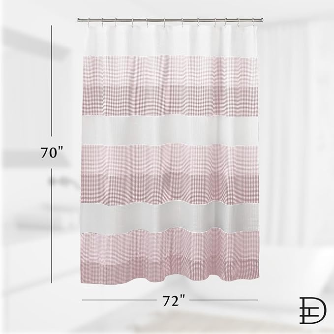 Dainty Home | Blush Ombre Waffle Weave Shower Curtain - 70" x 72" - Water Resistant Polyester Blend Fabric Shower Curtain - The Best Gradient Design Washable Waffle Shower Curtain