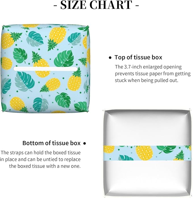 POIUBLE Pineapple and Tropical Leaves Tissue Box Cover Leather Tissue Box Holder Square Facial Paper Organizer Dispenser for Bathroom Kitchen Bedroom Vanity Countertop Night Stands
