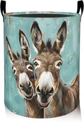 ainori Funny Donkey Laundry Basket, Oxford Cloth Whimsical Playful Dirty Clothes Collapsible Hamper for Room Decor, Farm Animal Print Gifts Toy Organizer 19.7 * 15.8 Inch for Bedroom Bathroom Dorm