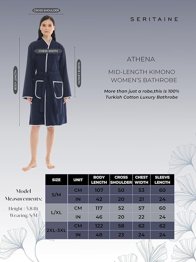 Seritaine Robes for Women, 100% Turkish Cotton Womens Robe, Luxury, Terry Cloth Long Spa Bathrobe