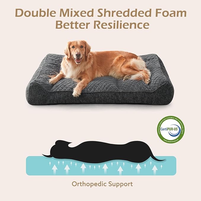 JOEJOY XL Orthopedic Dog Beds Large Sized Dog, Extra Thick Supportive Big Dogs Couch Bed with Sides, Ultra Soft Pet Bed Sofa for Large Dogs, Grey, 42''x30''