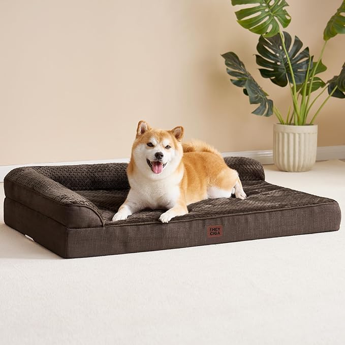 EHEYCIGA XL Dog Bed Memory Foam for Crate, Extra Large Dog Bed Orthopedic with Washable Removable Cover, Waterproof Pet Sofa Couch XLarge Size Dogs, 41x27x6.5, Brown