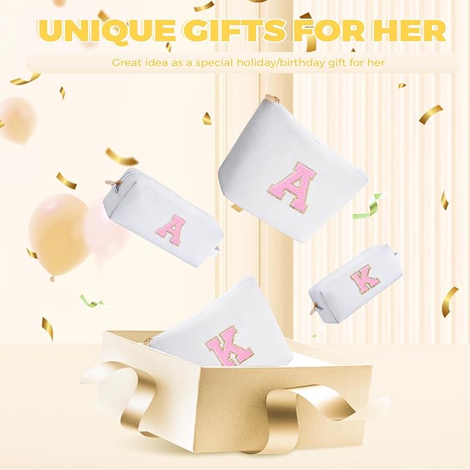 Btffitting Monogrammed Gifts for Women - Cosmetic Bag for Teen,Initial Cute Makeup Bag Set for Women,Trendy Pouch for Niece Sister Friend Female Her,Birthday Gifts for Daughter - White,H