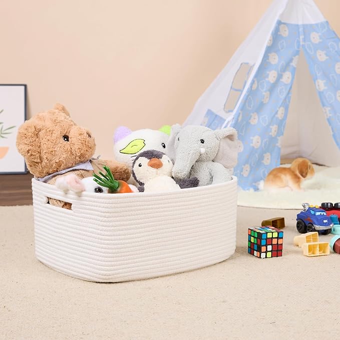 MiniArk Large Storage Baskets for Shelves, Closet Organizers Bins for Clothes Blanket Towels, Baby Nursery, Toy Baskets Box, Woven Rope Baskets, 17 x 13 x 7.5”, 2 Packs Off White