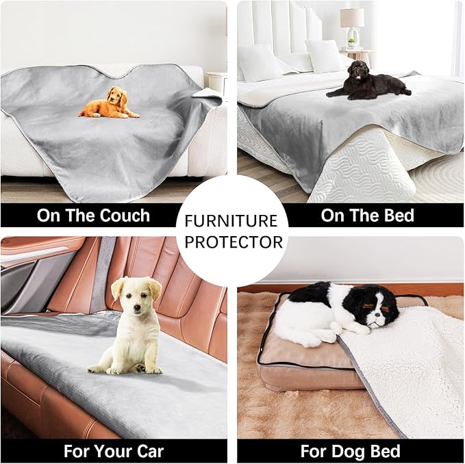 Bigbeer Waterproof Blanket for Bed, Leak Proof Dog Blankets for Couch Sofa Protection, Reversible Pet Sherpa Throw Furniture Protector Machine Washable(86"x120",Darkgrey)