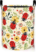 ainori Cute Ladybug Laundry Basket, Oxford Cloth Cartoon Whimsical Dirty Clothes Collapsible Hamper for Room Decor, Floral Insect Print Gifts Toy Organizer 19.7 * 15.8 Inch for Bedroom Bathroom Dorm