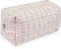 Gosect Floral Makeup Bag, Cute Cosmetic Bag for Women Girls, Quilted Cotton Make up Pouch, Travel Makeup Bags, Portable Storage Toiletry Organizer Bag(Pink Floral)