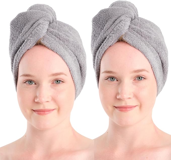 Seritaine Hair Towel Wrap for Women 2 Pack – 100% Turkish Cotton Turban for Wet Hair Quick Dry – Soft & Gentle Head Towel Cap– Soft and Absorbent Cotton - 10x26 inch
