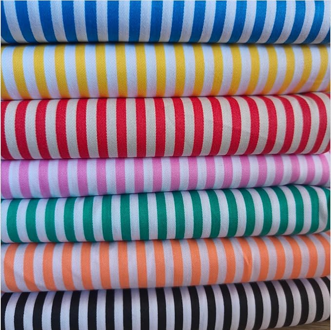 7Pcs 9.8" x 9.8"(25 * 25CM) Cotton Fabric DIY Making Supplies Quilting Patchwork Fabric Fat Quarter Bundles DIY for Quilting Cotton Patchwork Cushions (Stripe, 9.8" x 9.8")