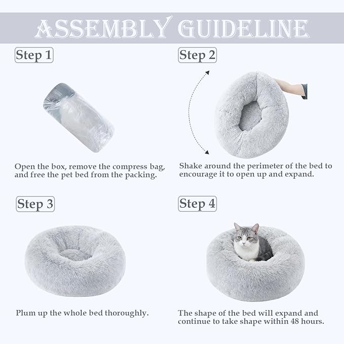 Aofast Calming Dog & Cat Bed for Extra Large Small Medium Sized Pet, Donut Washable Comfort Fluffy Warm Round Mat for Puppy Kitten, 8 Size Essentials Furniture Supplies Indoor