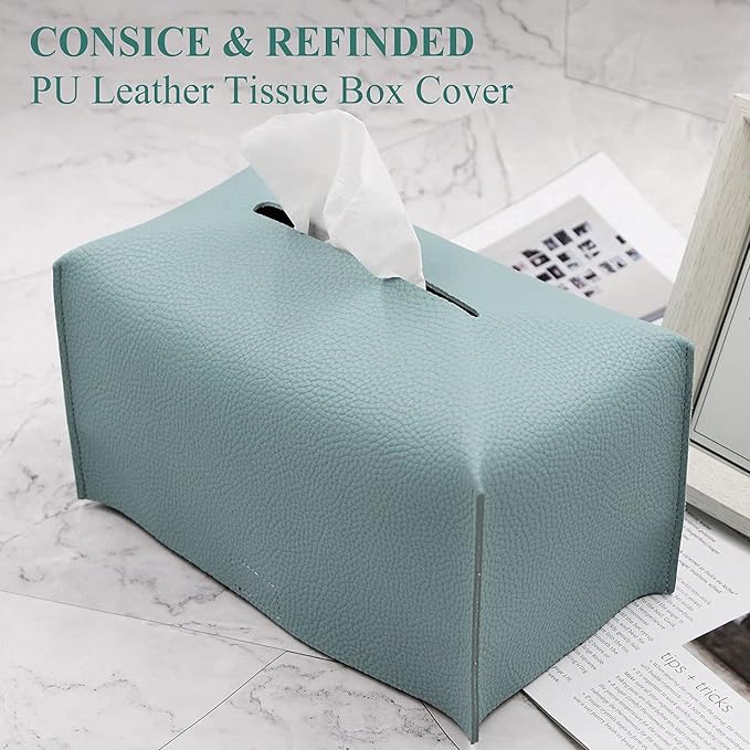 Livelab Tissue Box Cover, Modern Decorative PU Leather Rectangular Tissue Box Case Organizer Holder for Vanity Countertop, Night Stands, Livingroom, Office Desk & Car 9.5X5X5'' | Tiffany Blue