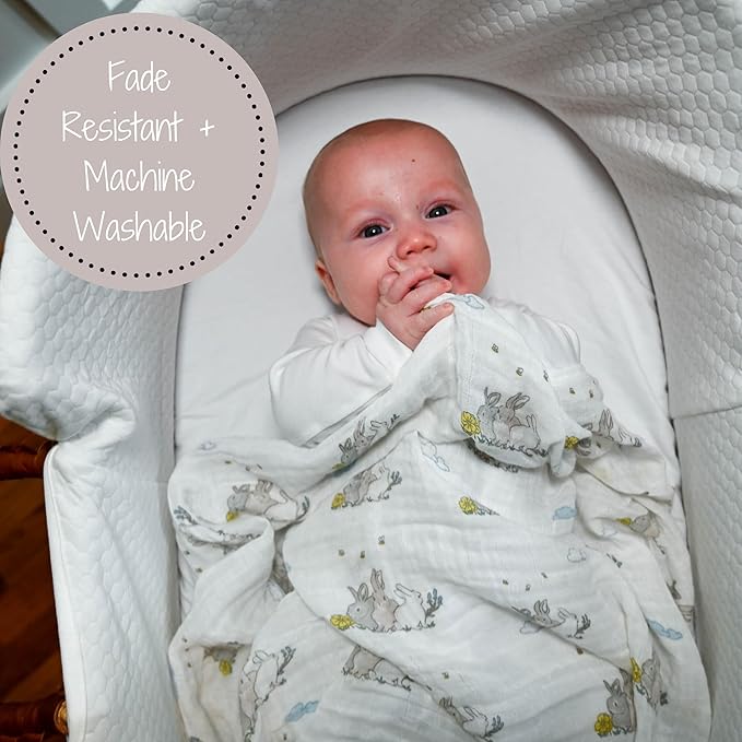 LollyBanks 100% Cotton Soft Muslin Swaddle Blankets, Rabbit Theme, 47 x 47 Inches, Unisex, Somebunny Loves You