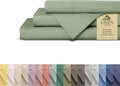 Linen Home 100% Cotton Percale Sheets King Size, Oil Green, Deep Pocket, 4 Pieces Set - 1 Flat, 1 Deep Pocket Fitted Sheet and 2 Pillowcases, Crisp Cool and Strong Bed Linen
