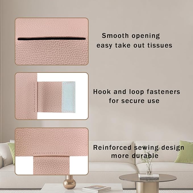 Hapforever 1PC Extra Large Rectangle Tissue Box Cover, PU Leather Rectangular Tissue Box Holder with Bottom Belt Plus Size Tissue Box Organizer for Bathroom/Car/Hotel/Office (9.5’’x5’’x5’’, Pink)
