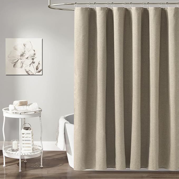 BTTN Extra Long Shower Curtain - 72x96 Inch Long Linen Textured Heavy Duty Fabric Shower Curtain Set with 12 Plastic Hooks, Tall Hotel Spa Luxury Waterproof Curtains for Bathroom Showers - Khaki/Tan