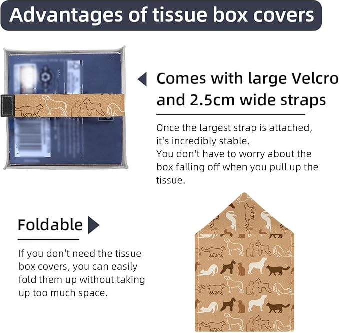 2 Pack Dogs Animals Tissue Box Cover Leather Facial Tissue Dispenser Box Holder for Dresser Bathroom Decorative