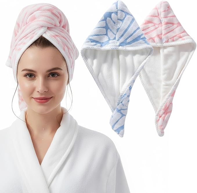 YHPDYL 2-Pack Women's Microfiber Hair Towel Wrap: 50% Faster Drying, Ultra - Absorbent & Anti - Frizz for Long and Curly Hair! 16 * 26 Inches Oversized, Lightweight for Travel, Gym, Spa & Home Use