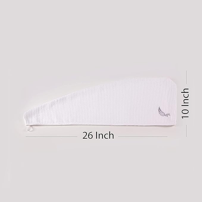 SELARUS 100% Turkish Cotton Hair Towel Wrap for Women,Non Microfiber,400-GSM(Grams per Square Metre),AntiFrizz,Hair Plop Waffle Towels for Curly,Long&Thick Hairs,Turban Head Wrap,1Pack10x26inc(White)