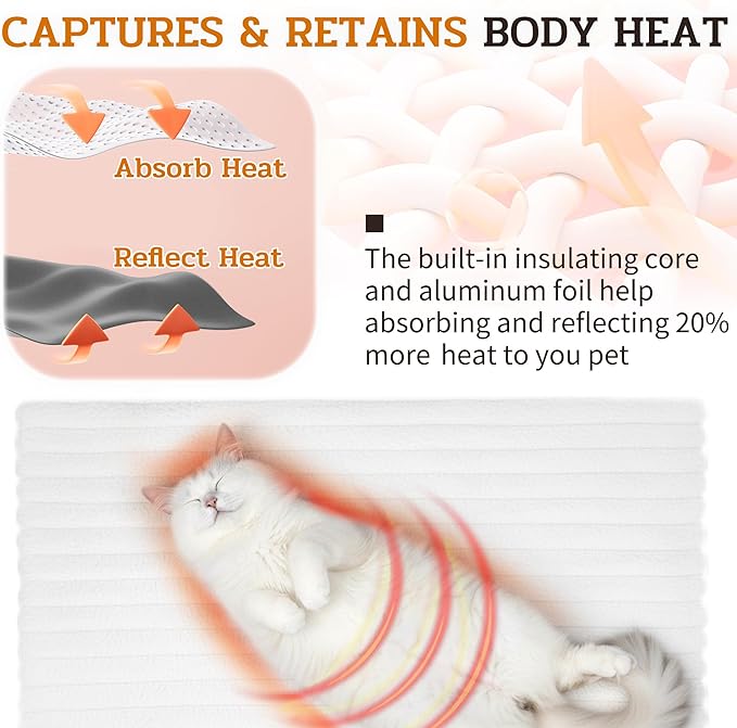 NWK Pack of 4 Fluffy Self Warming Cat Mat, Cat Blanket, Thermal Dog Mat, Washable, Non-Slip Bottom for Sofa & Crate & Kennel & Car Seat (Creamy White, Small (19'' X 15'' X 0.7''))