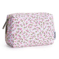 Narwey Small Cute Floral Makeup Bag for Purse Mini Cosmetic Bag Travel Makeup Pouch Zipper Pouch Cute Make up Bags with Compartments for Women Girls (Green Leaves and Flower, Small)
