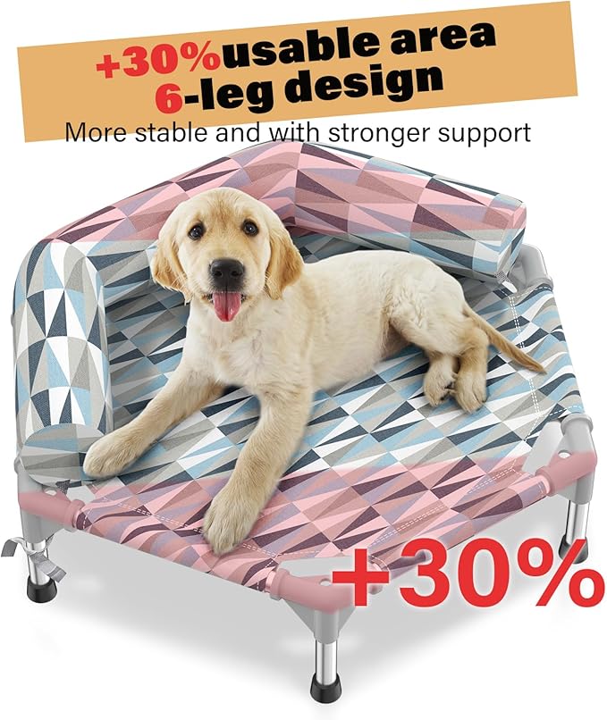 Pyowmgd Orthopedic Dog Bed - Beds Bolster,Cooling Elevated Dog Beds with Metal Frame,Raised Dogs Bed,Easy to Assemble,Up to 50 lbs,Small (24.5" L x 24.5" W x 6.7" Th)