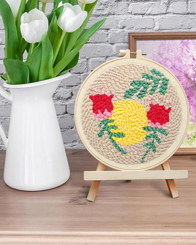 ERKOON Punch Needle Kit Adults Beginners, DIY Easy Floral Embroidery Set for Starter Art Craft, Needling Punch Project with Patterns, Tools, Yarns, Hoop, Instruction (Rose Passing)