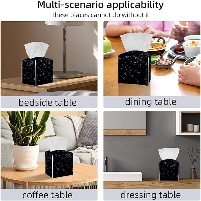 2 Pack Butterfly on Black Background Tissue Box Cover, Modern Holder - Decorative Holder/Organizer for Bathroom Vanity Countertop, Night Stands, Office Desk & Car