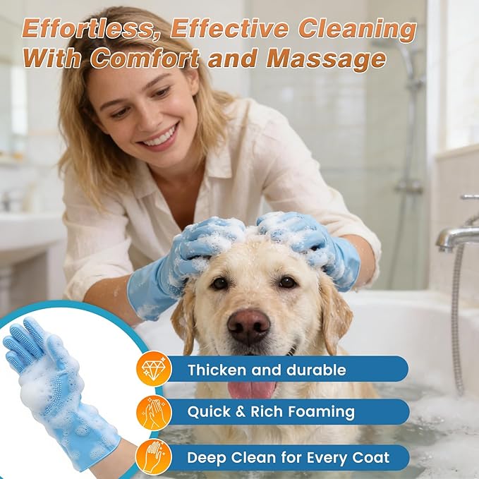 MIYIJHY 7-Piece Pet Grooming Kit with Storage Bag | Portable Bathing Set for Dogs & Cats | Includes Silicone Gloves, Deshedding Brushes & Finger Toothbrushes | All-in-One Pet Care (Ocean Blue)
