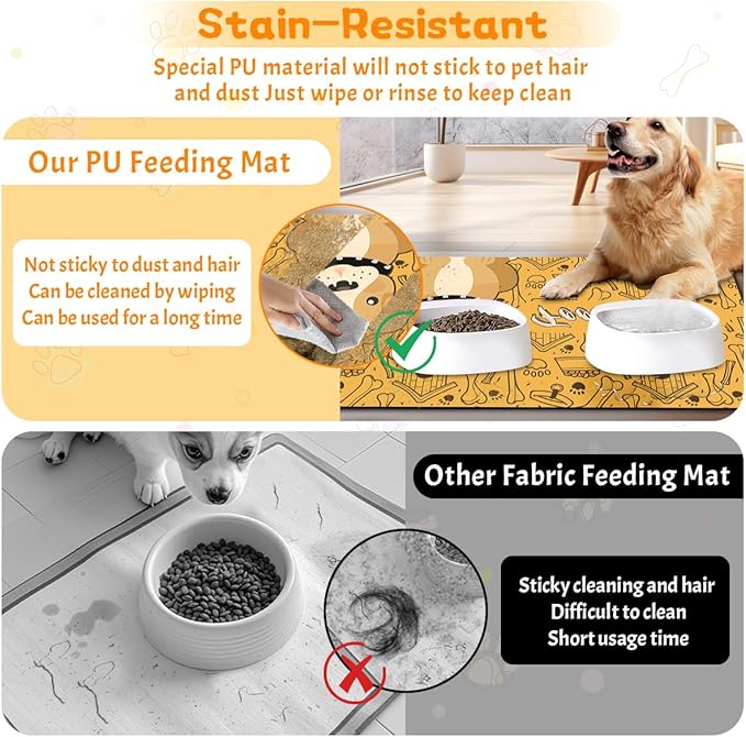 Pet Feeding Mat - Absorbent Dog Food Mat for Floors Waterproof，Dog Cat Placemat Mat for Food and Water Bowls - No Stains No Sliding Quick Dry Water Eating Dish Mat