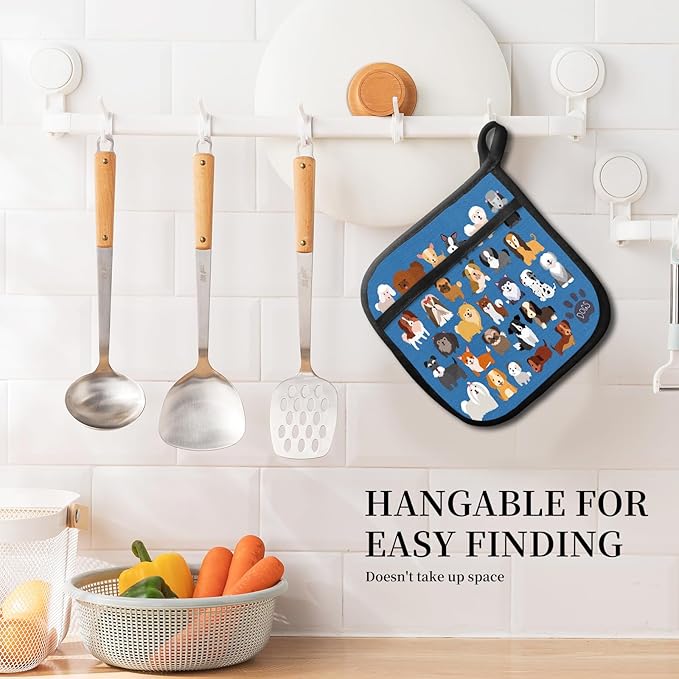 Pot Holders for Kitchen, Heat Resistance Hot Pads, Cute Potholder with Pocket for Kitchen Cooking Baking 2 Packs, Cute Puppies